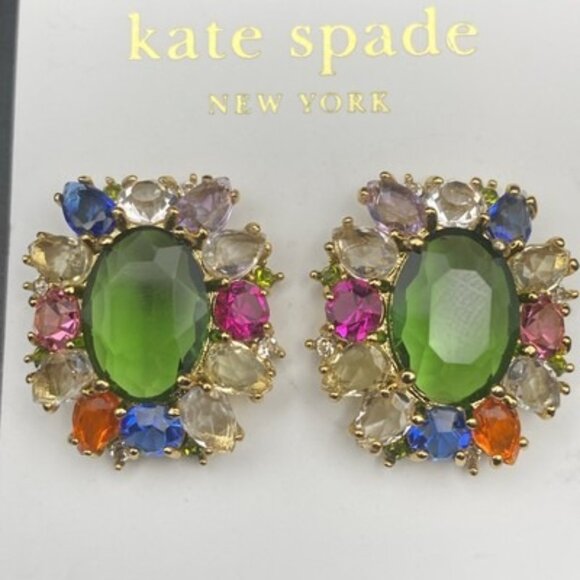 Kate Spade Candy Shop Cluster Studs Crystal Multicolor Facet Party Gold Tone 1" - Picture 1 of 7